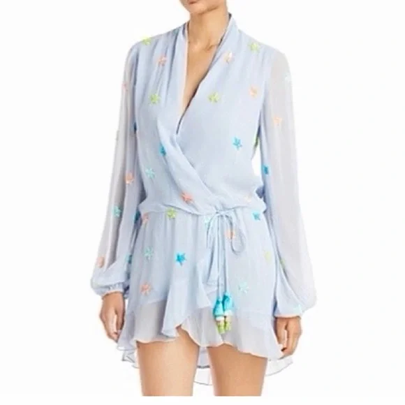 Rococo Sand Georgette Sequin Star Blue Mini Dress Size XL - Picture 3 of 13